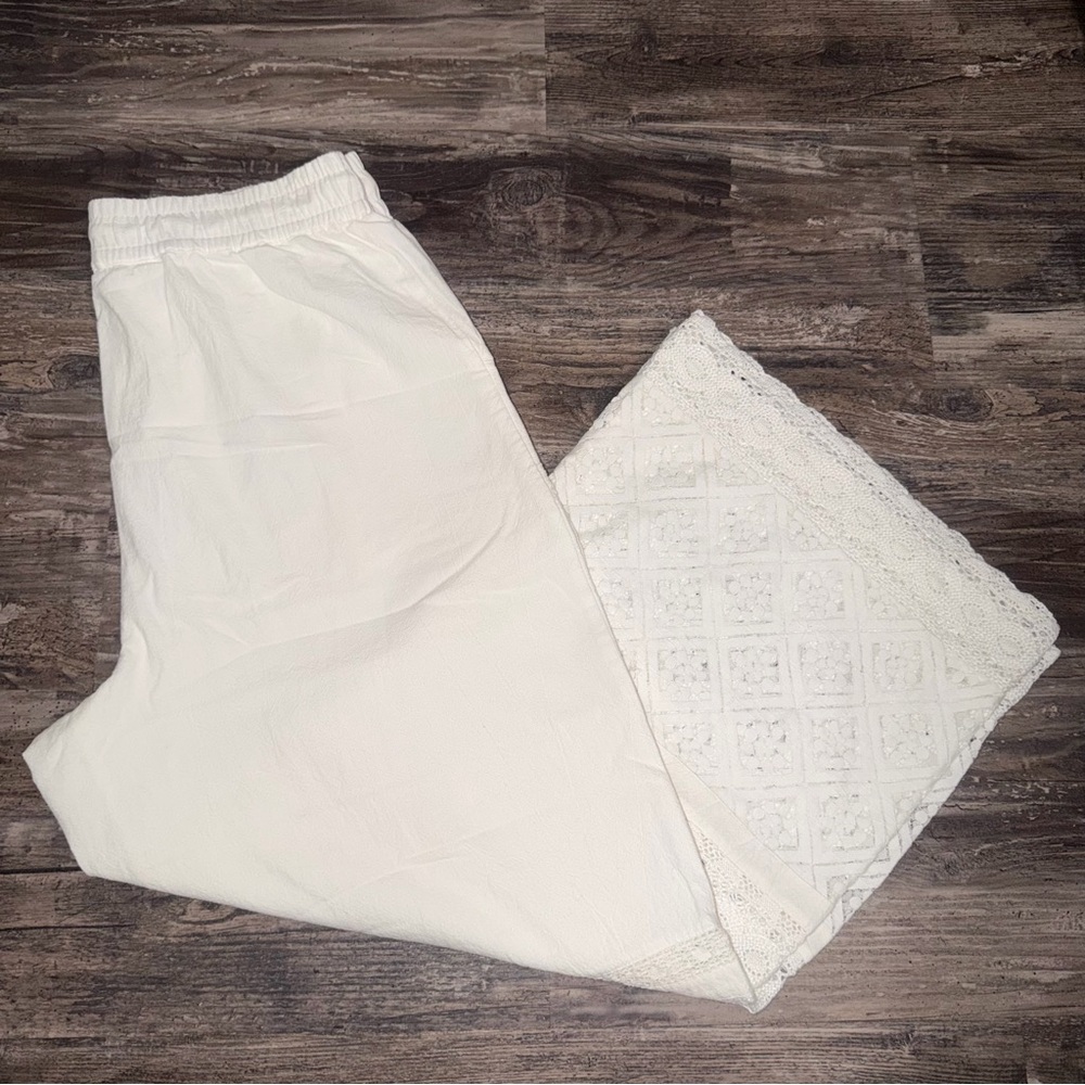 NWOT Style&Co Women’s Ivory Cotton Crochet Lace Wide-Leg Pull-On Pants Size L - Picture 3 of 8